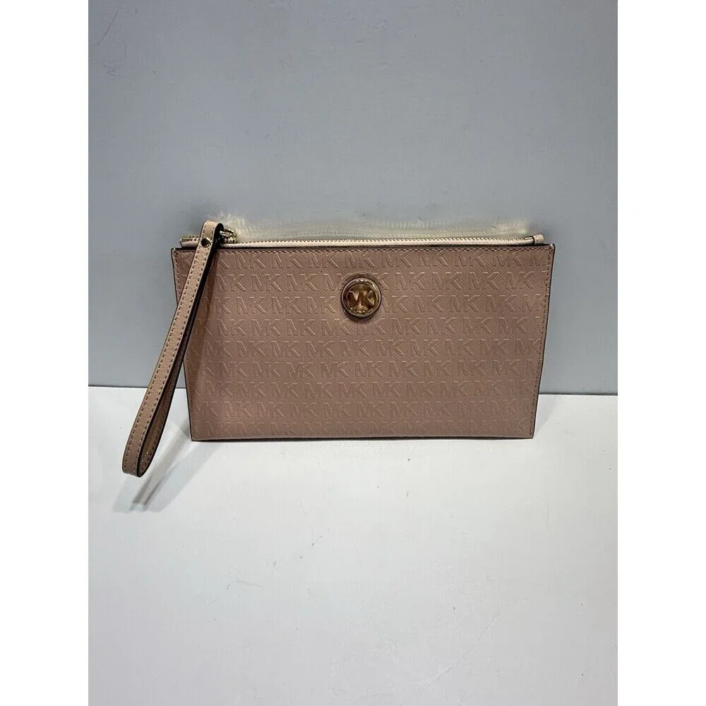 Michael Kors Womens Signature Wristlet Clutch Wallet Pink Patent Leather